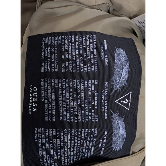 Guess Mid-Length Puffer Jacket Down Hooded Boys Sz 8 Patches Spellout - Picture 12 of 16